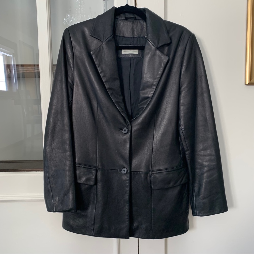 VINTAGE LORD AND TAYLOR LEATHER BLAZER